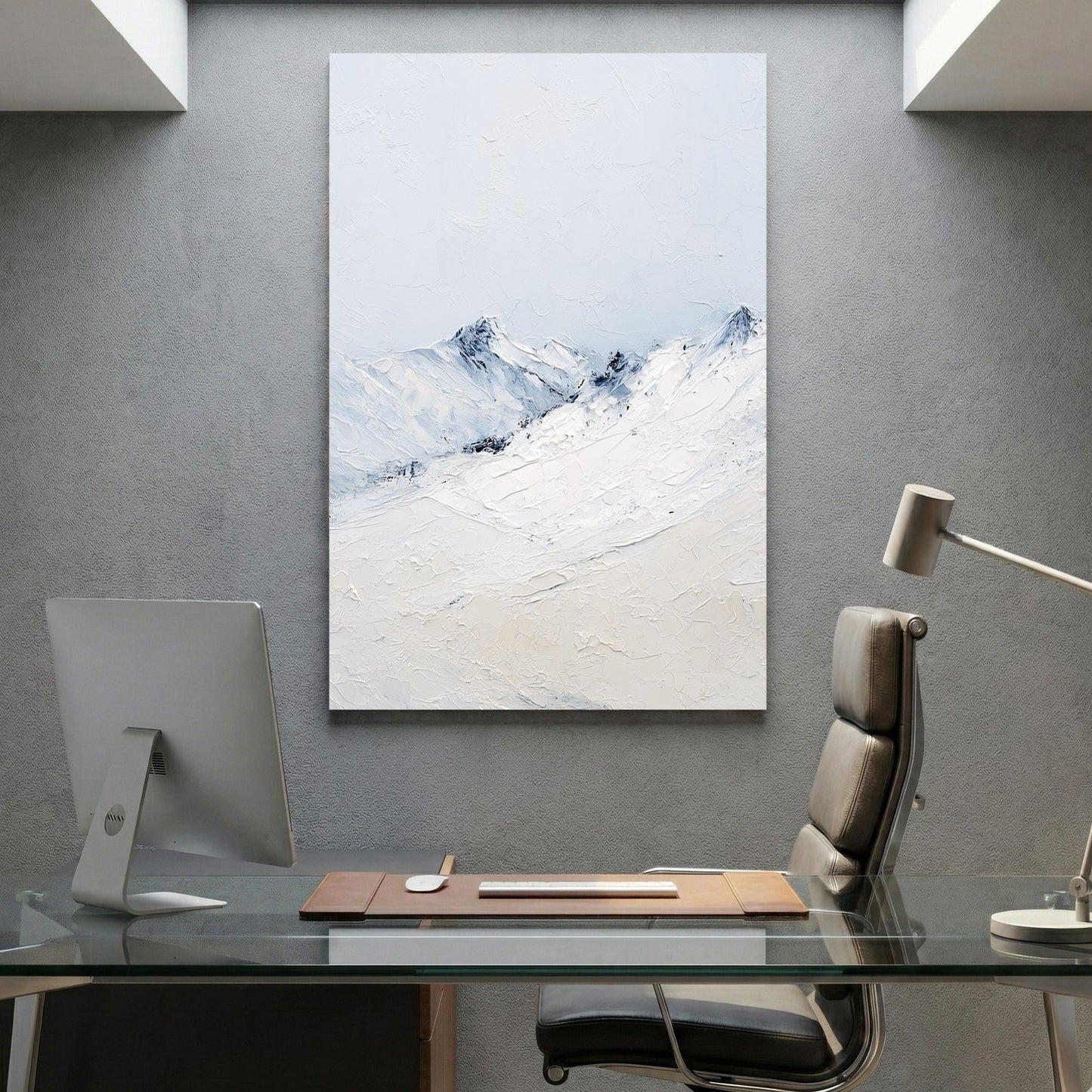 Snow alpine mountains with blue sky minimalist landscape wall art print