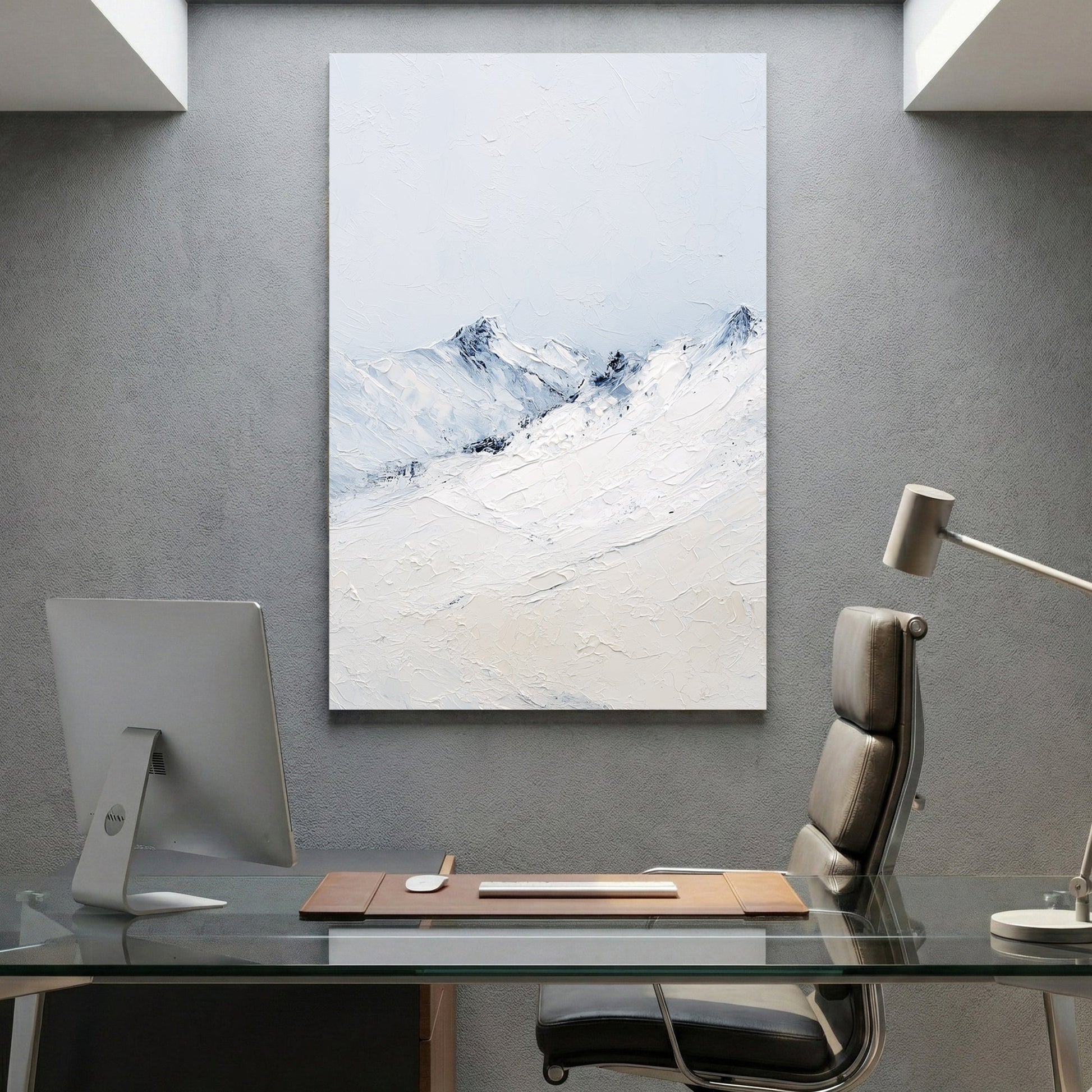 Snow alpine mountains with blue sky minimalist landscape wall art print
