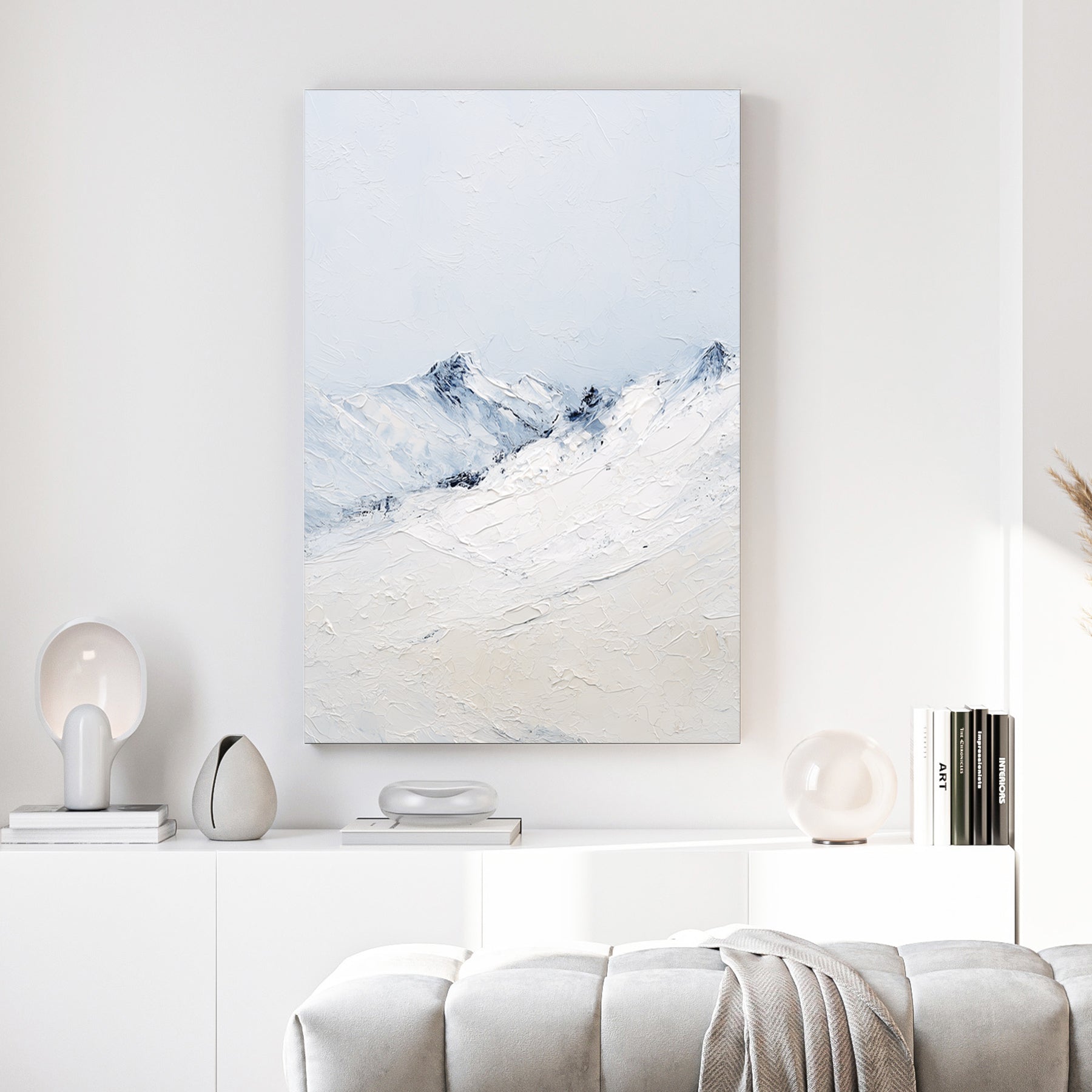 Snow alpine mountains with blue sky minimalist landscape wall art print