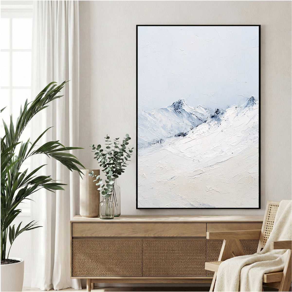 Snow alpine mountains with blue sky minimalist landscape wall art print