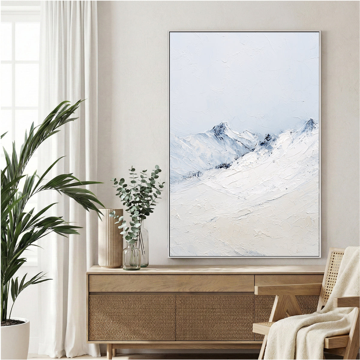 Snow alpine mountains with blue sky minimalist landscape wall art print