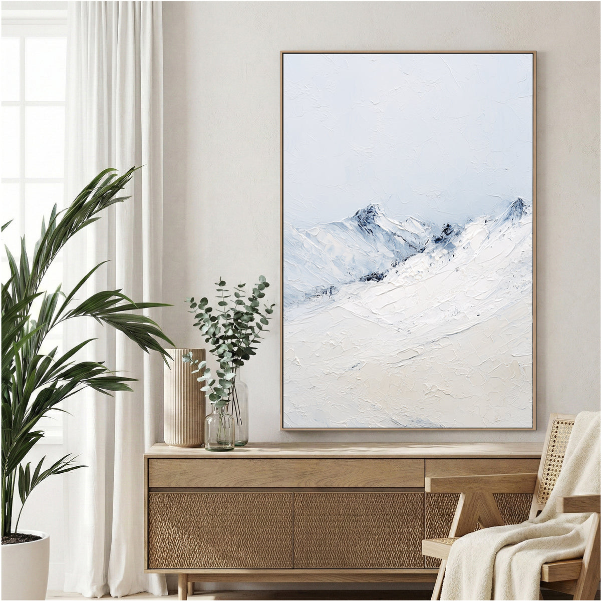 Snow alpine mountains with blue sky minimalist landscape wall art print