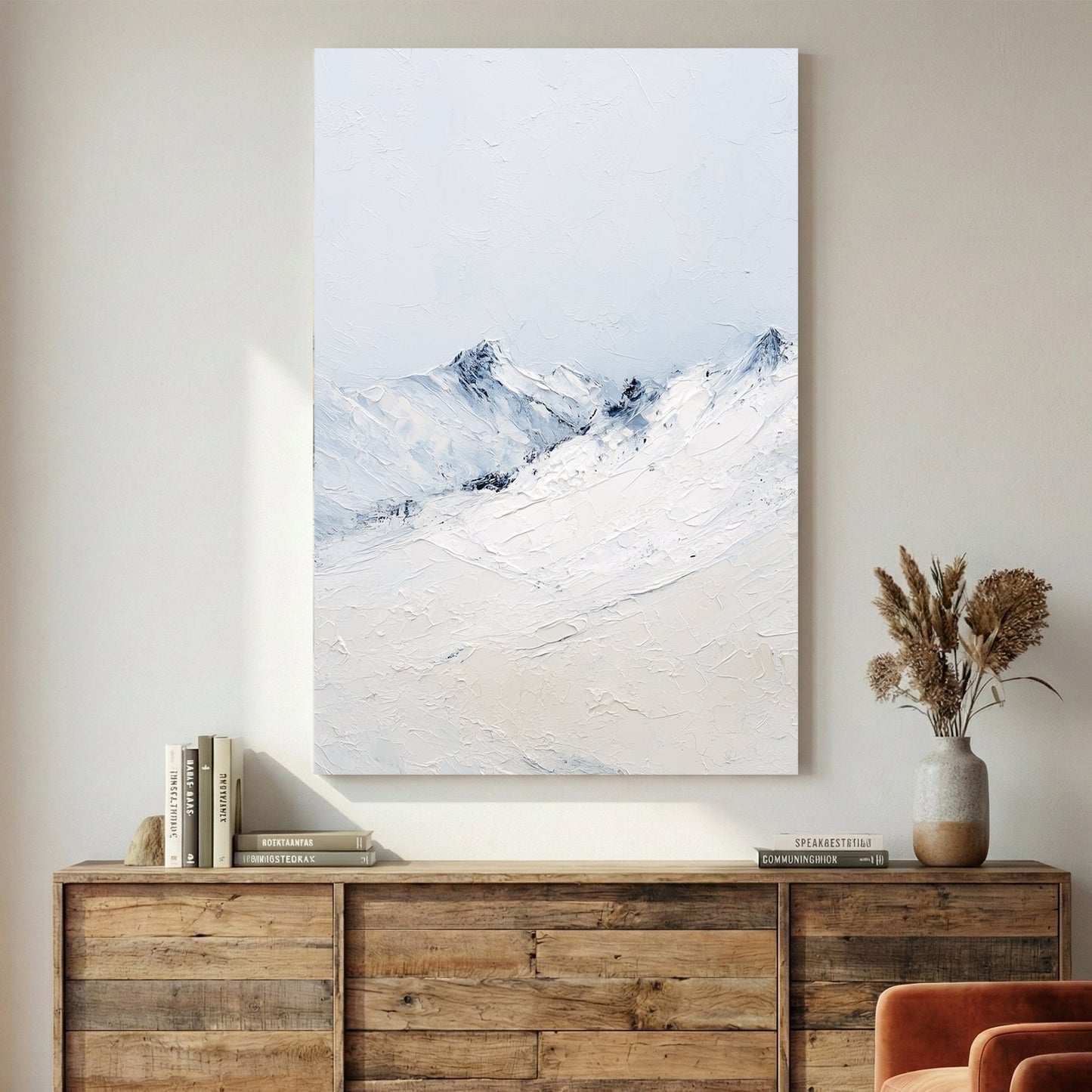 Snow alpine mountains with blue sky minimalist landscape wall art print