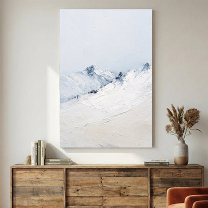 Snow alpine mountains with blue sky minimalist landscape wall art print