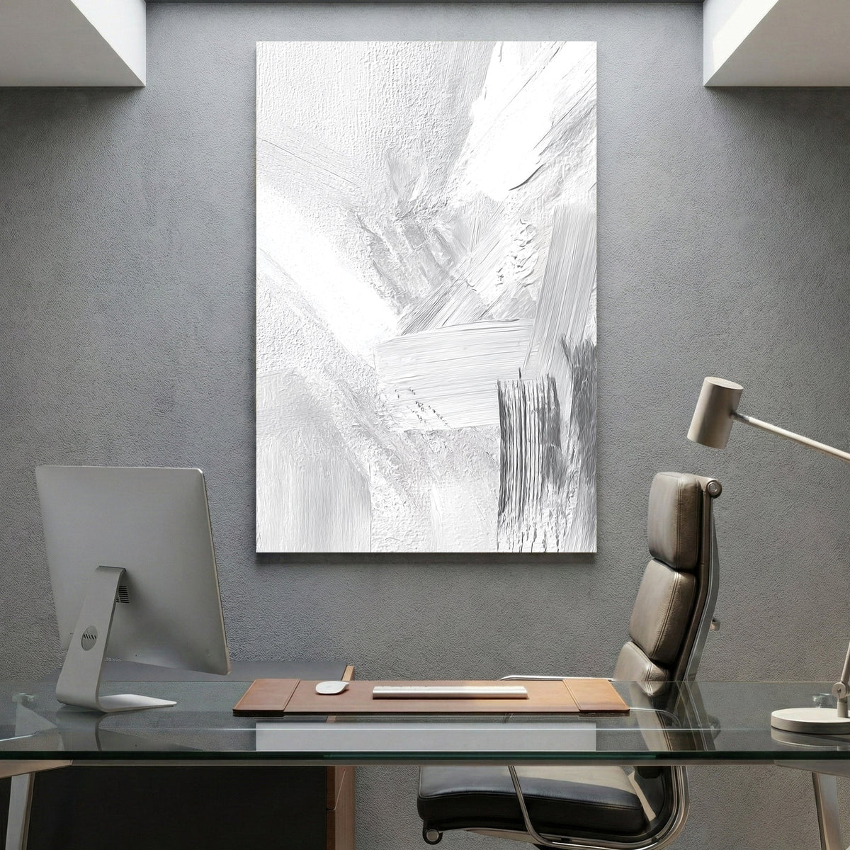 Abstract minimalist texture in white grey and blue subtle brush strokes wall art print