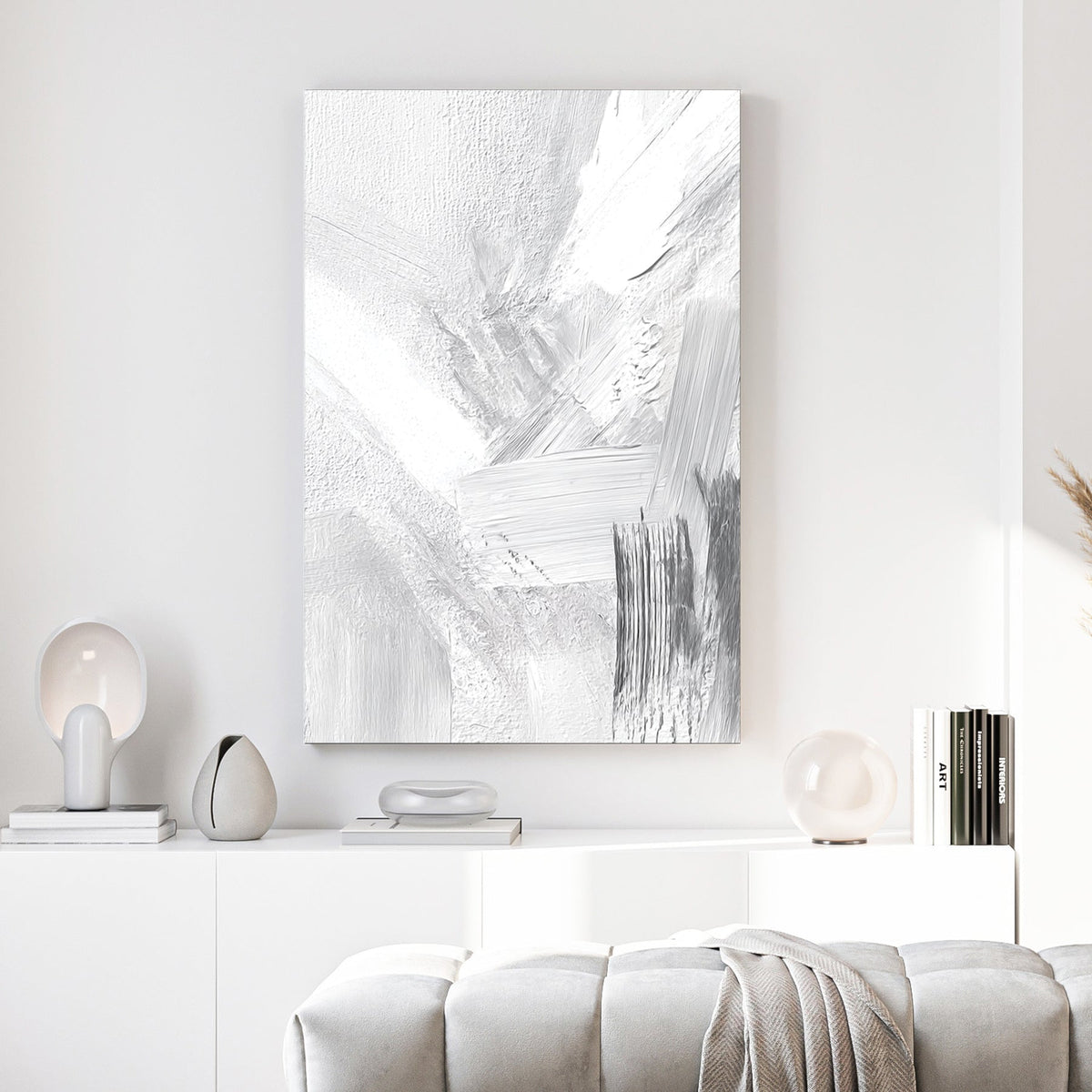 Abstract minimalist texture in white grey and blue subtle brush strokes wall art print