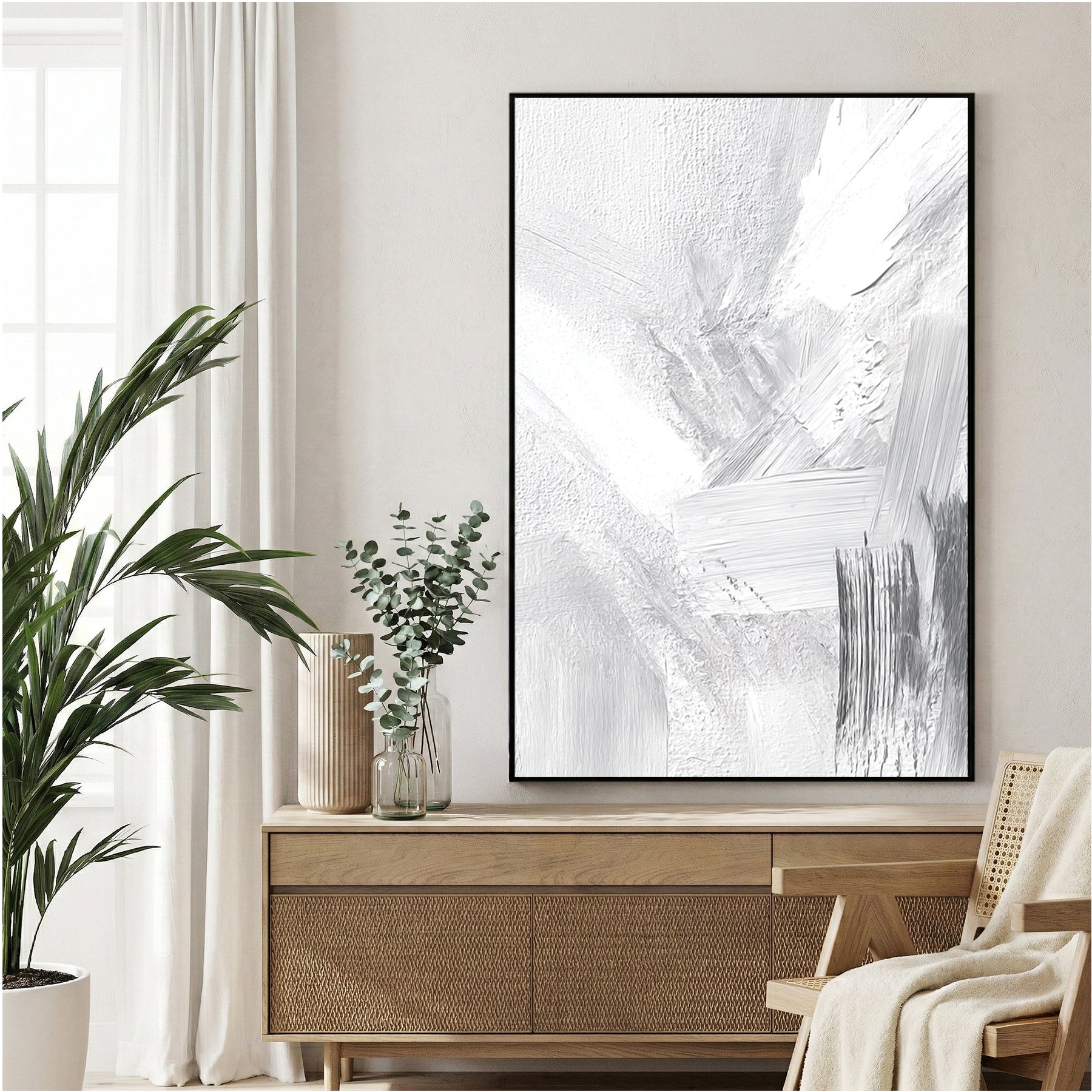 Abstract minimalist texture in white grey and blue subtle brush strokes wall art print