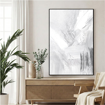 Abstract minimalist texture in white grey and blue subtle brush strokes wall art print