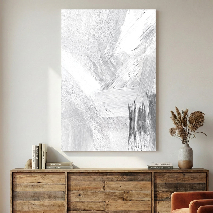 Abstract minimalist texture in white grey and blue subtle brush strokes wall art print