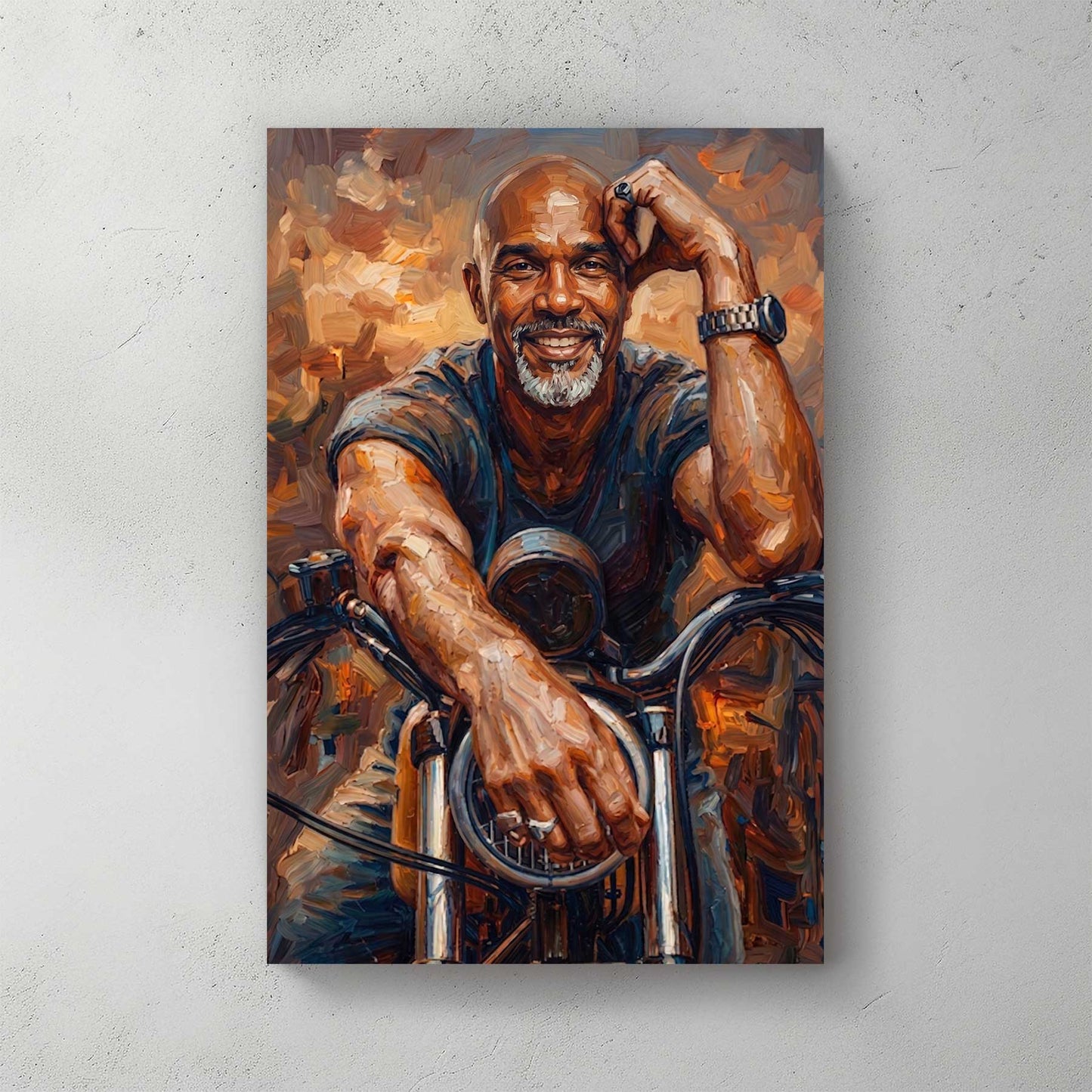 Custom motorcycle portrait in painterly style — personalized wall art from your photo