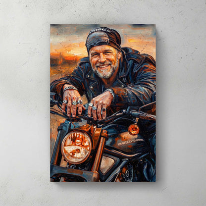 Custom motorcycle portrait in painterly style — personalized wall art from your photo