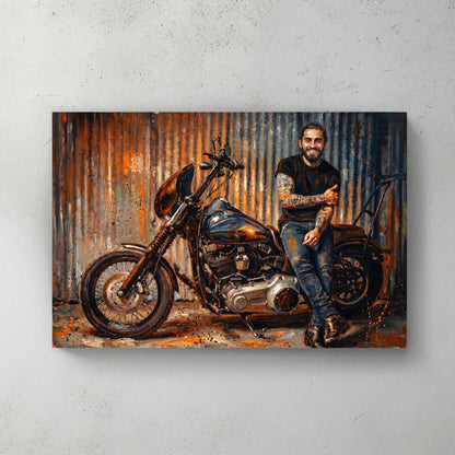Custom motorcycle portrait in painterly style — personalized wall art from your photo