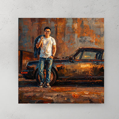 Custom classic car portrait in painterly style — personalized wall art from your photo
