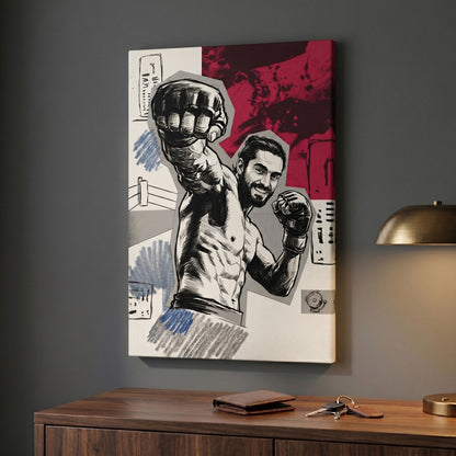 Custom fighter portrait in comic book style printed on canvas — personalized wall art from your photo