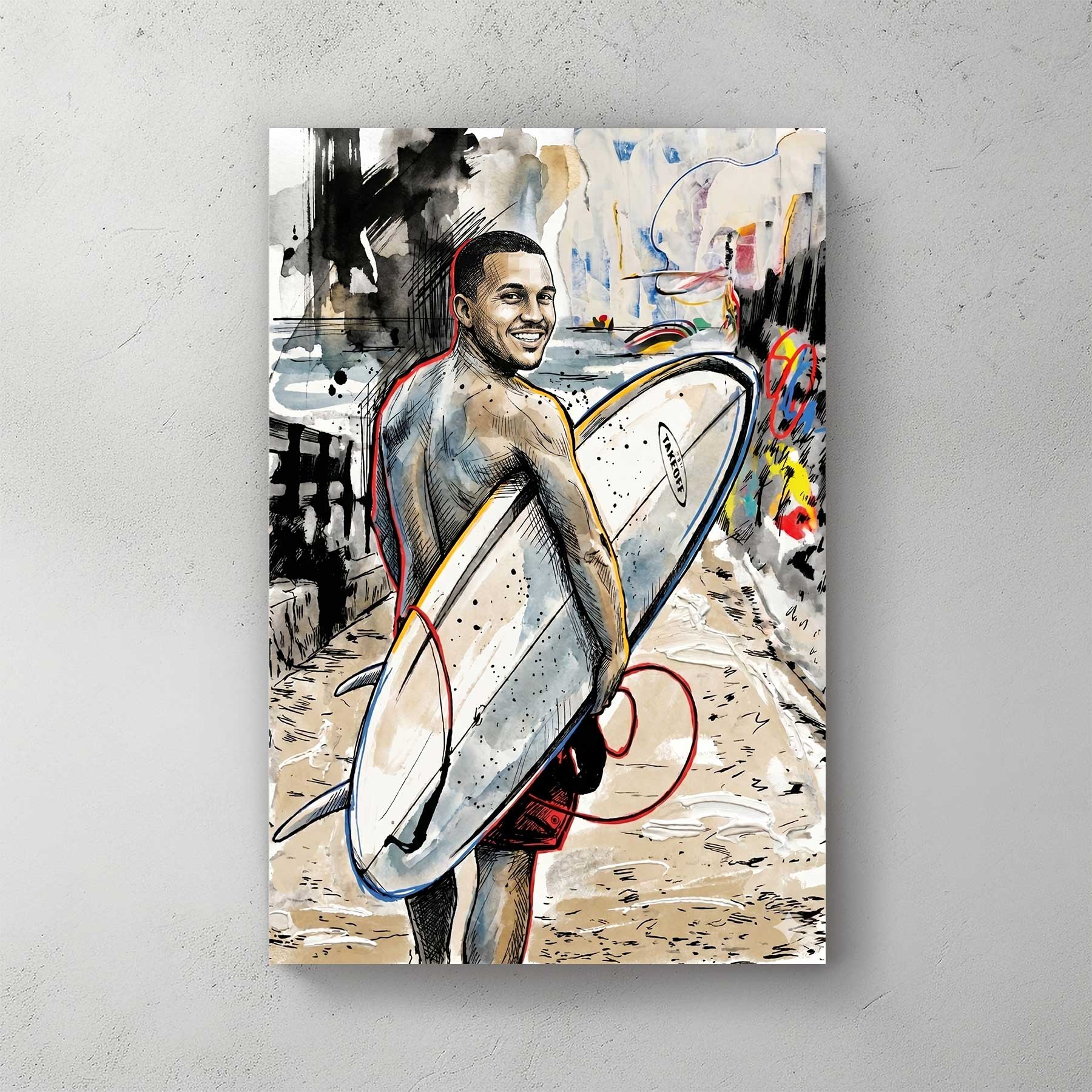 Custom surfer portrait in urban sketch style — personalized wall art from your photo