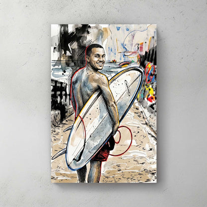Custom surfer portrait in urban sketch style — personalized wall art from your photo