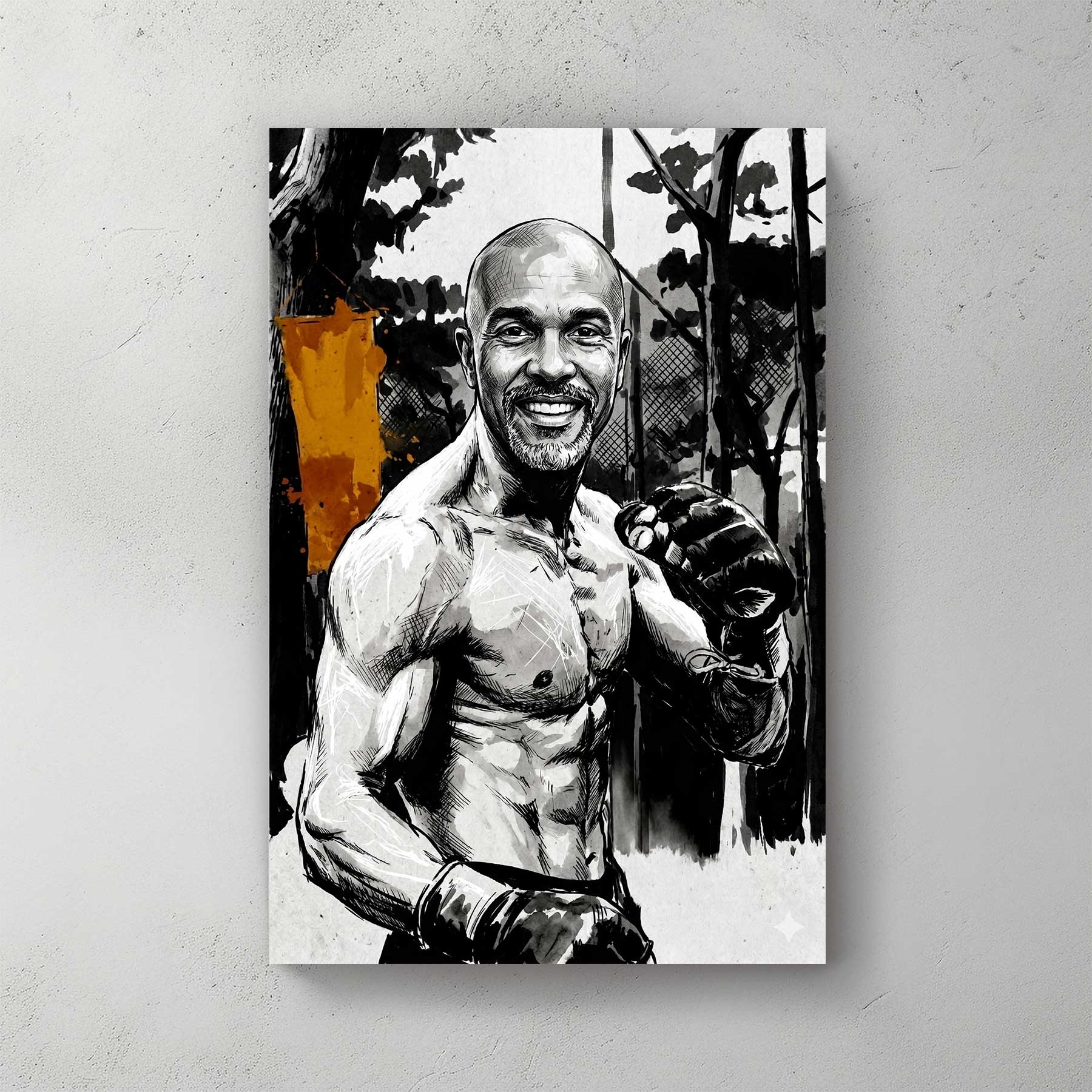 Custom martial arts portrait in bold ink style — personalized wall art from your photo