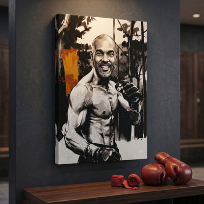 Custom martial arts portrait in bold ink style printed on canvas — personalized wall art from your photo