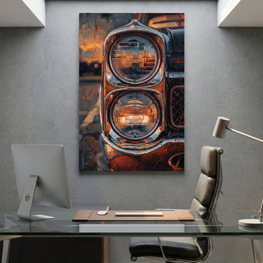 Vintage Classic Car canvas wall art print displayed in a styled living room