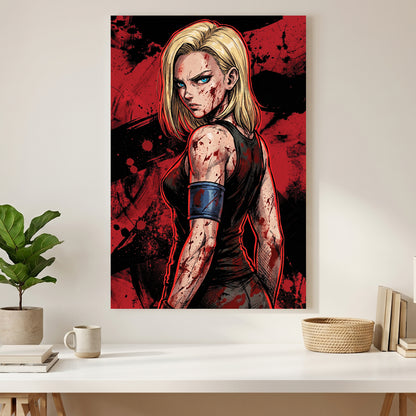 Android 18 Dragon Ball Z Anime canvas wall art print styled in a modern interior
