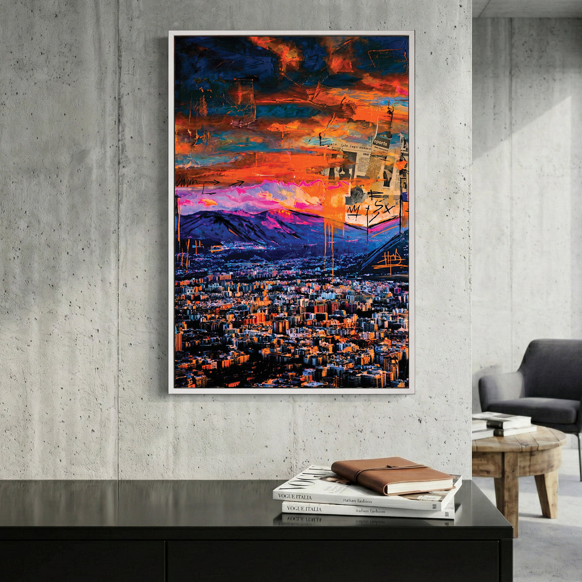 Palermo Sicily Sunset Cityscape canvas wall art print displayed in a styled living room