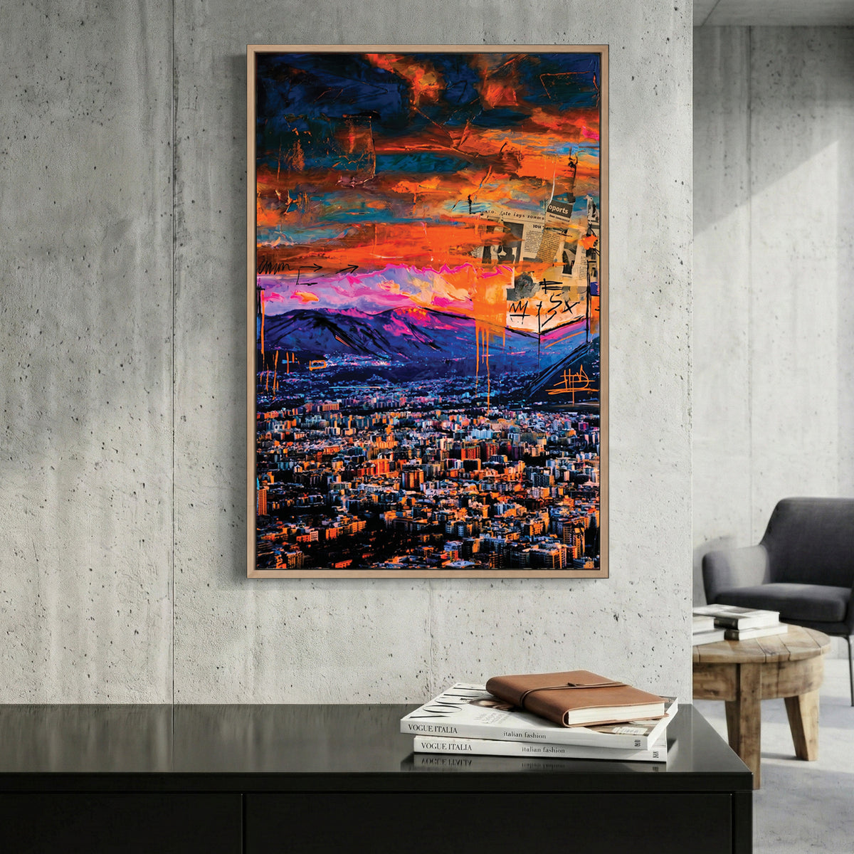 Palermo Sicily Sunset Cityscape canvas wall art print displayed in a styled living room