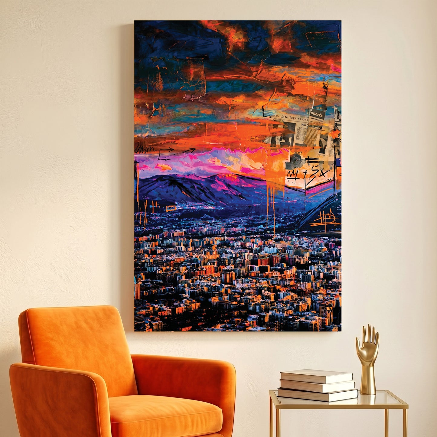 Palermo Sicily Sunset Cityscape canvas wall art print displayed in a styled living room
