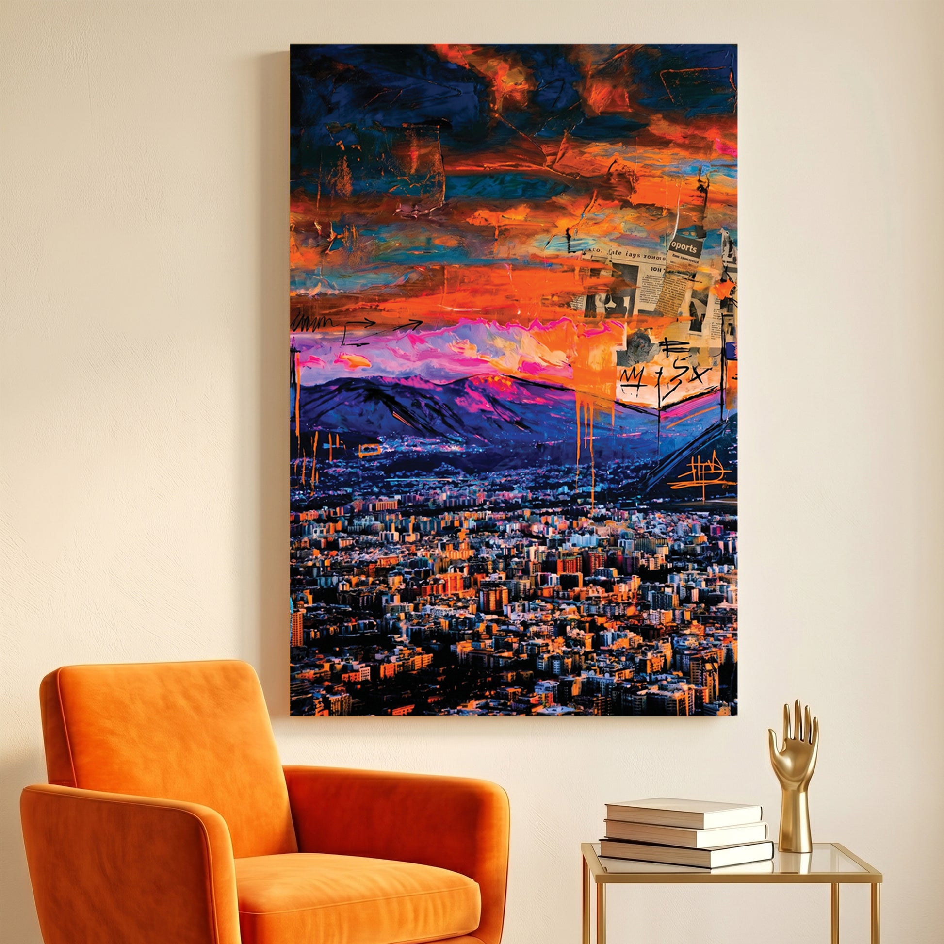 Palermo Sicily Sunset Cityscape canvas wall art print displayed in a styled living room