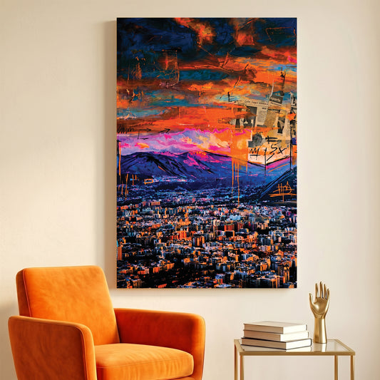 Palermo Sicily Sunset Cityscape canvas wall art print displayed in a styled living room