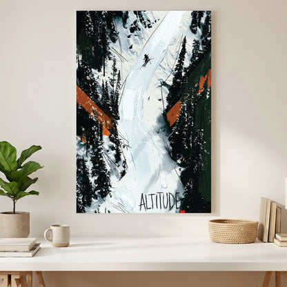 Altitude Ski Slope Mountain canvas wall art print styled in a modern interior