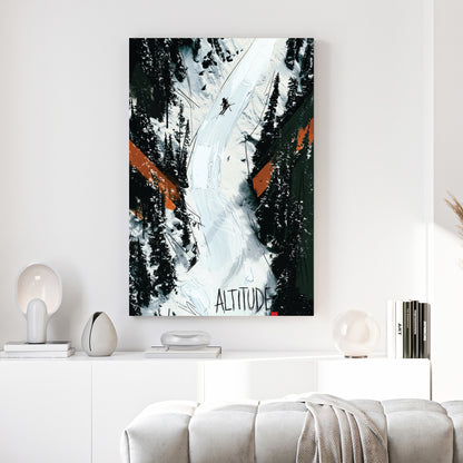 Altitude Ski Slope Mountain canvas wall art print above a sofa in a contemporary living room