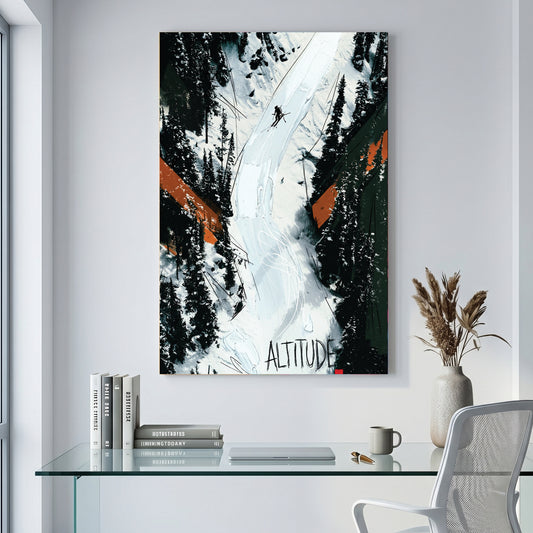 Altitude Ski Slope Mountain canvas wall art print displayed in a styled living room
