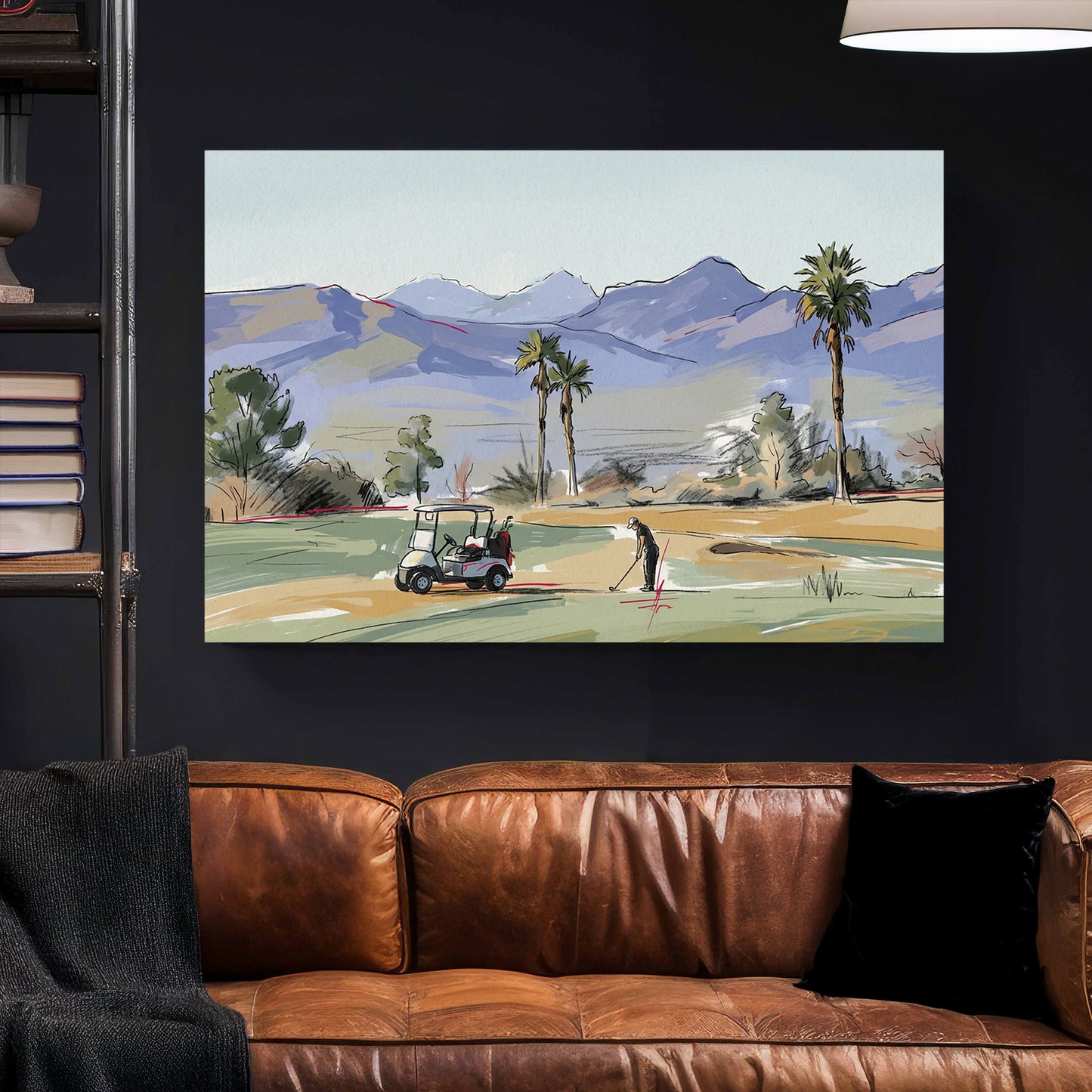 Palm Springs Desert Golf Course canvas wall art print styled in a modern interior