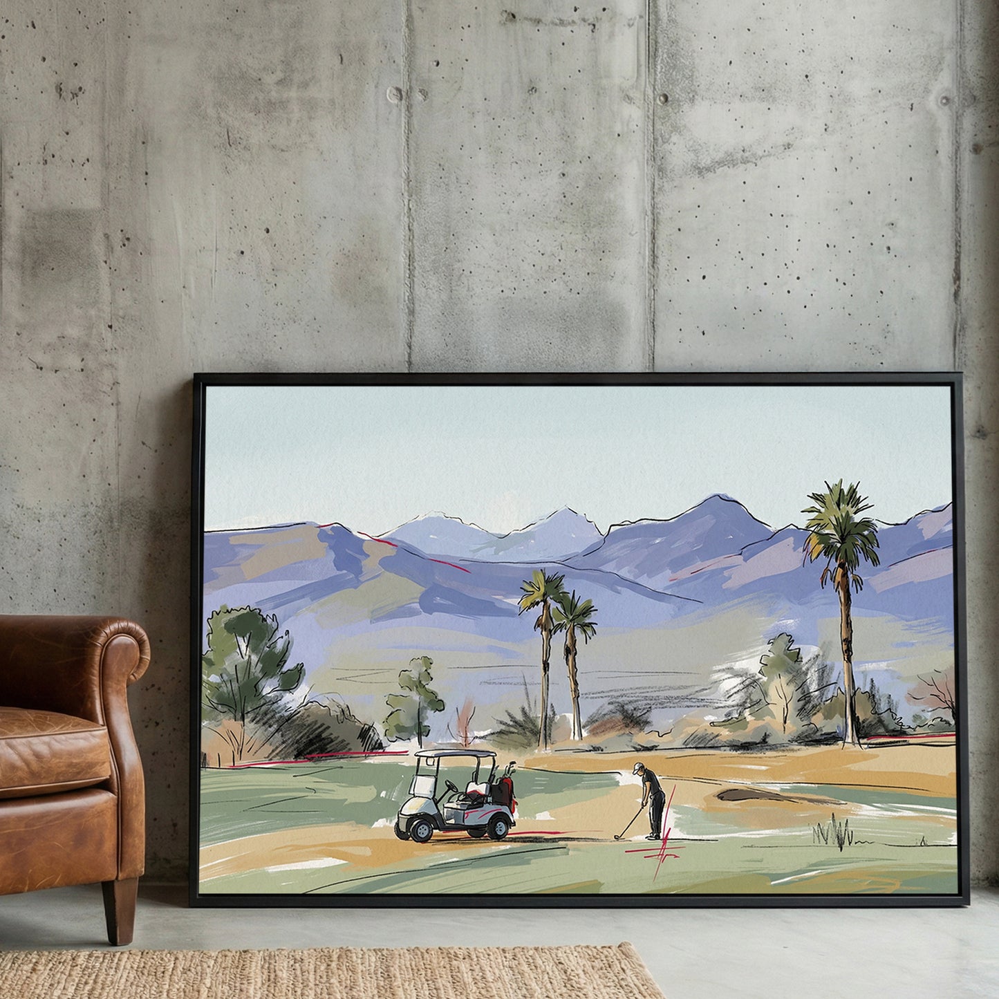 Palm Springs Desert Golf Course framed canvas wall art print in a gallery-style display