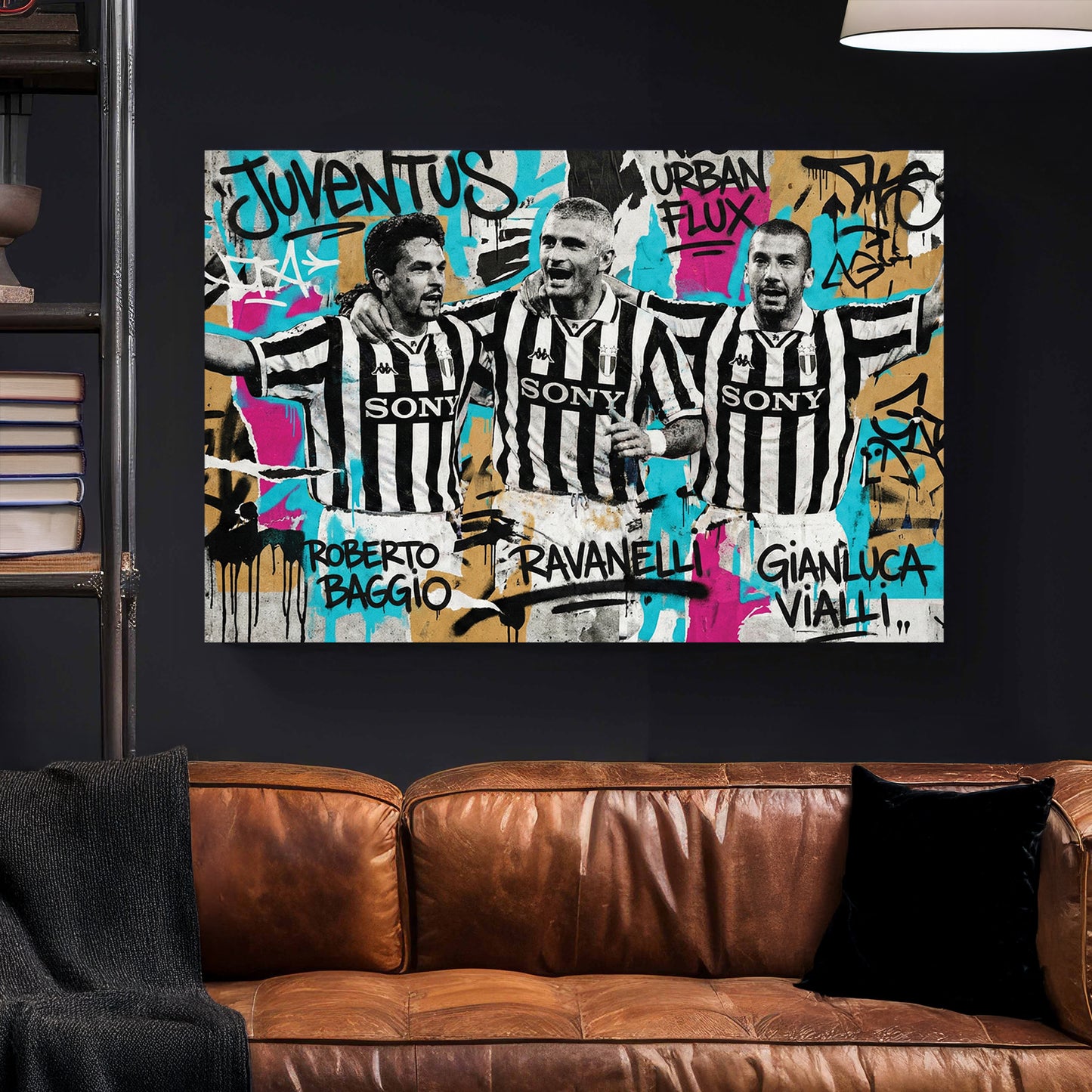 Juventus Legends Graffiti canvas wall art print styled in a modern interior
