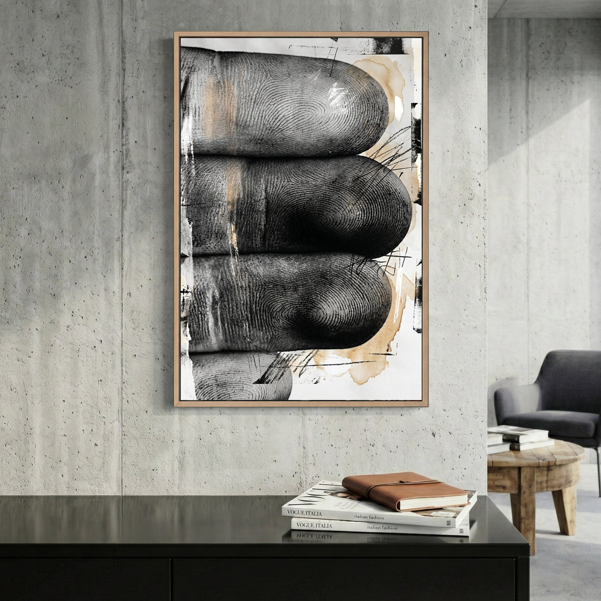 Hands Fingers Abstract Painting canvas wall art print displayed in a styled living room