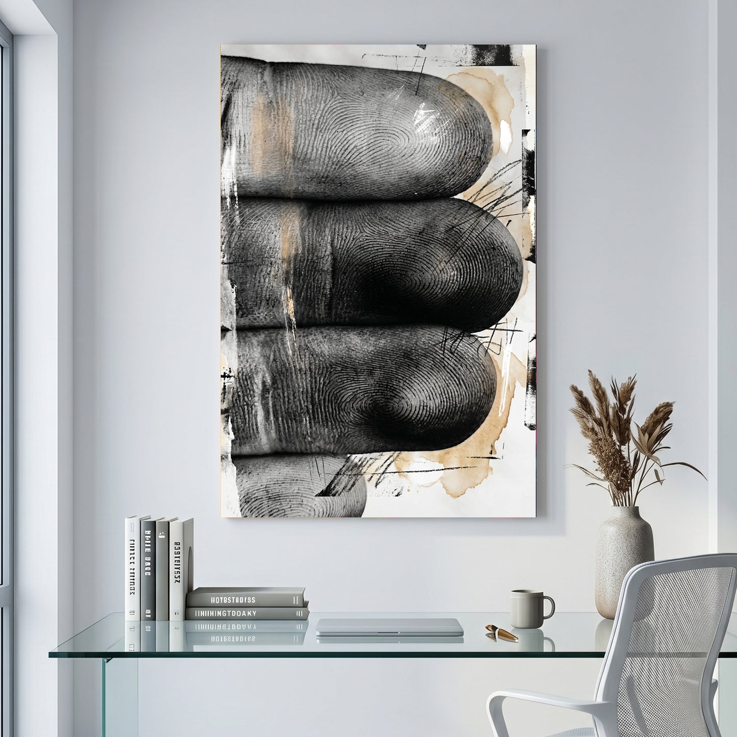 Hands Fingers Abstract Painting canvas wall art print displayed in a styled living room