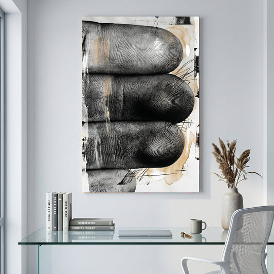 Hands Fingers Abstract Painting canvas wall art print displayed in a styled living room
