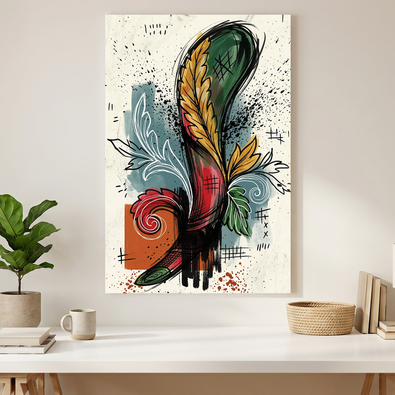 Asso di Mazze Italian Playing Card canvas wall art print styled in a modern interior