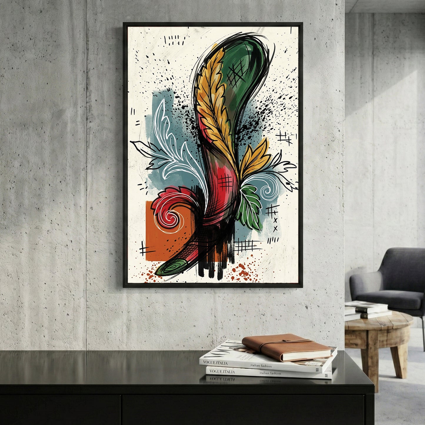 Asso di Mazze Italian Playing Card framed canvas wall art print in a gallery-style display