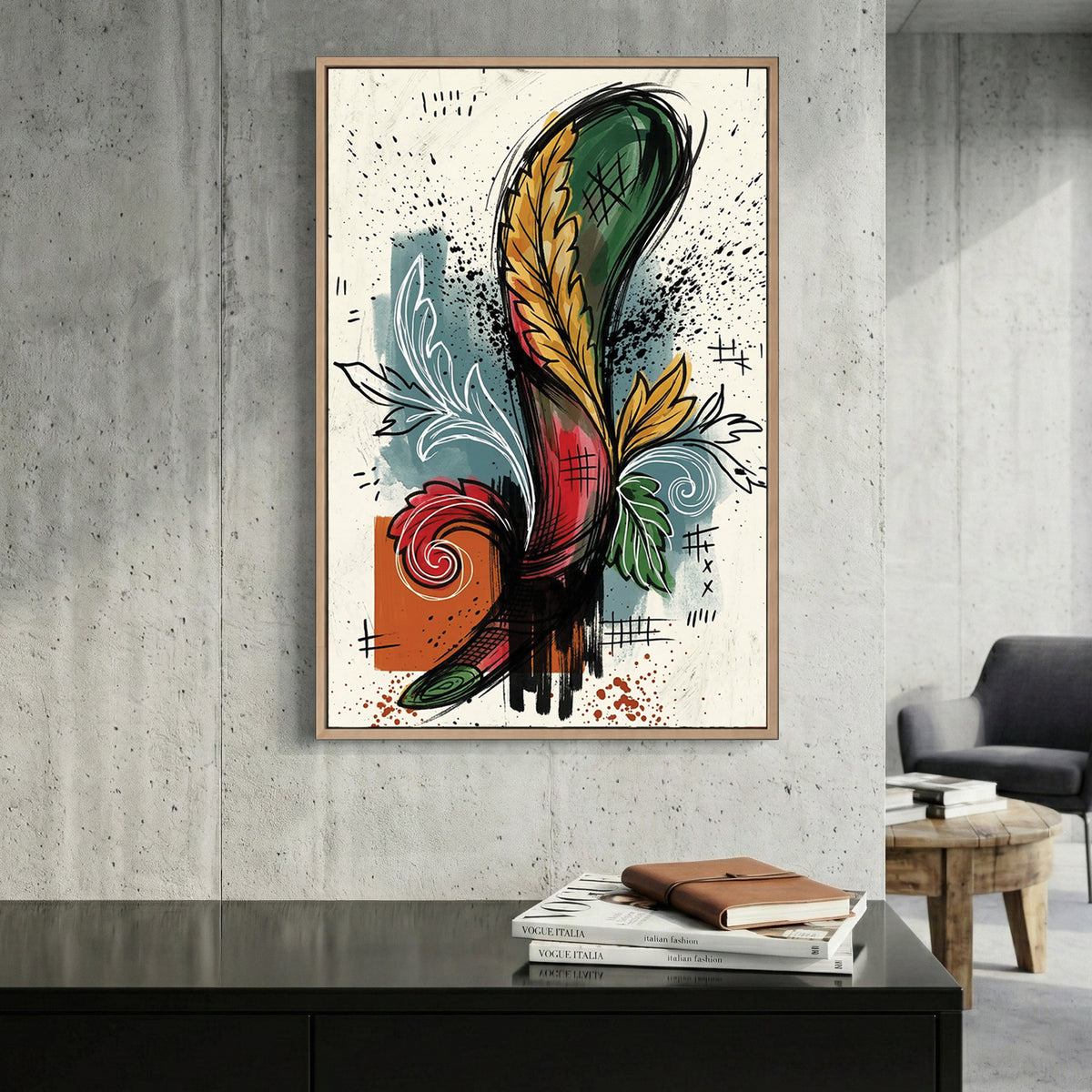 Asso di Mazze Italian Playing Card canvas wall art print displayed in a styled living room