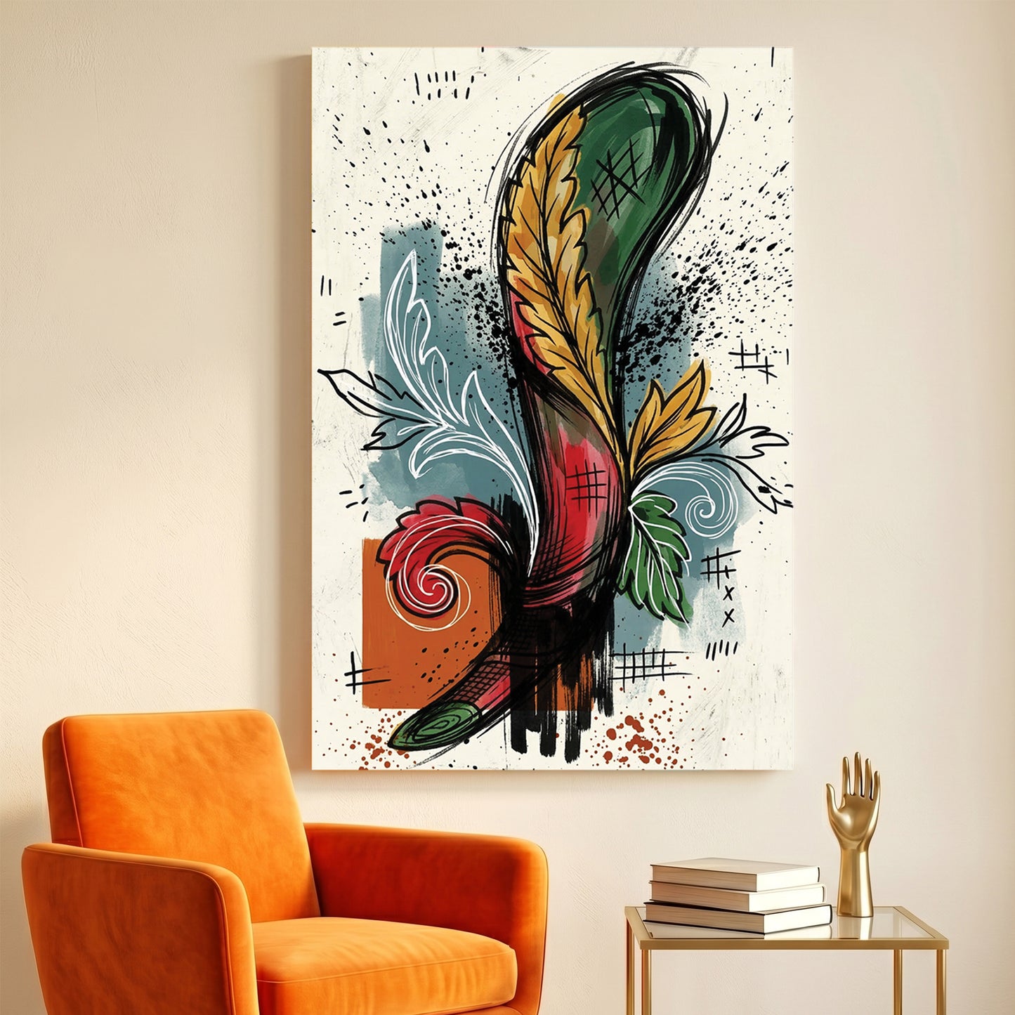 Asso di Mazze Italian Playing Card canvas wall art print displayed in a styled living room