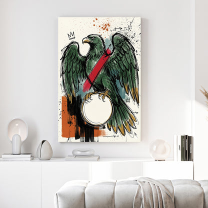 Asso di Denari Italian Playing Card canvas wall art print above a sofa in a contemporary living room