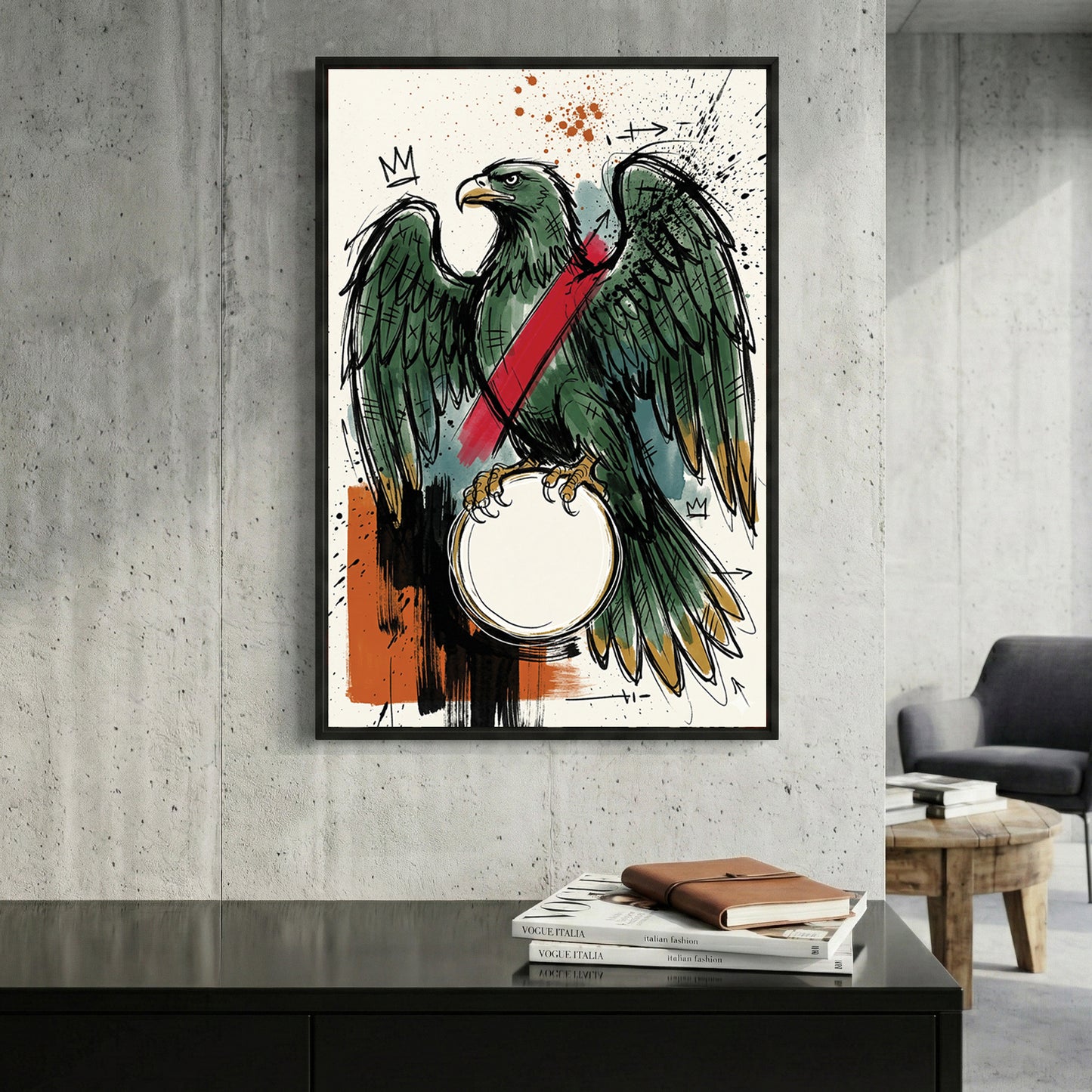 Asso di Denari Italian Playing Card framed canvas wall art print in a gallery-style display