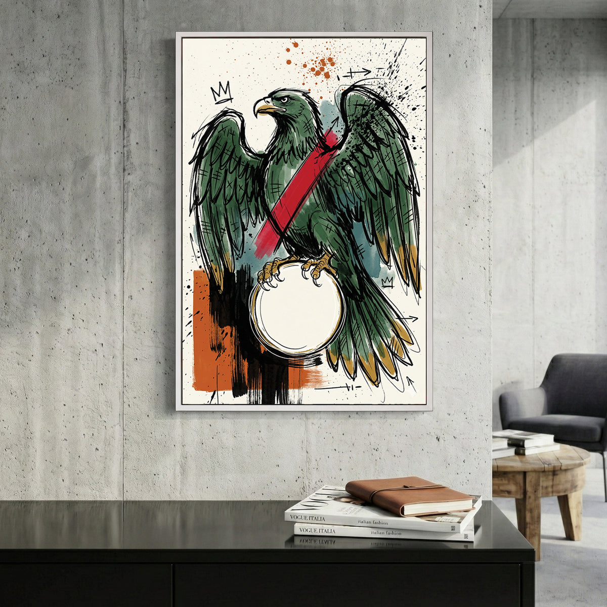 Asso di Denari Italian Playing Card canvas wall art print displayed in a styled living room