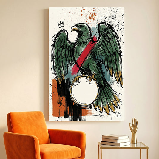 Asso di Denari Italian Playing Card canvas wall art print displayed in a styled living room