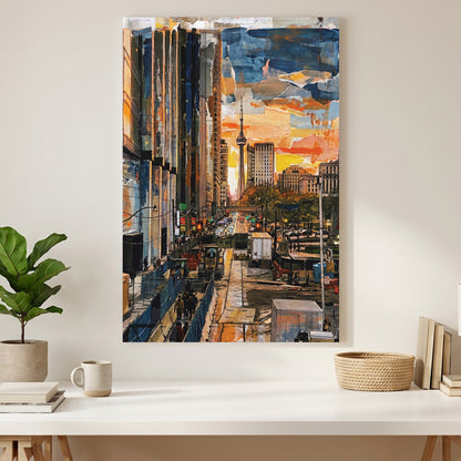Toronto CN Tower Street View Painting canvas wall art print styled in a modern interior