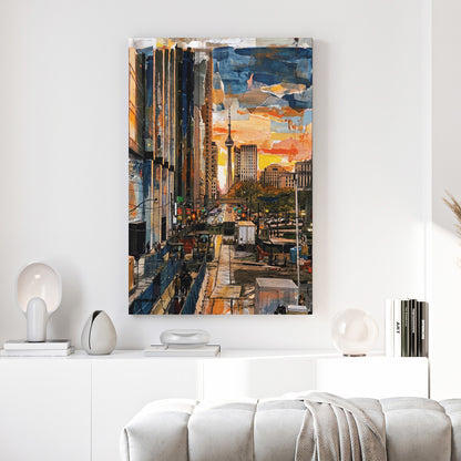 Toronto CN Tower Street View Painting canvas wall art print above a sofa in a contemporary living room