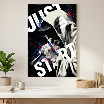 Eminem Just Start Motivational Pop Art canvas wall art print styled in a modern interior