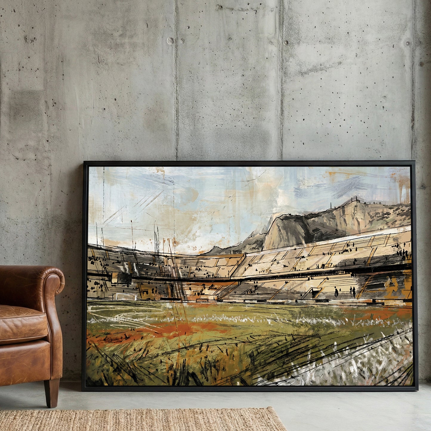 Palermo Stadio Renzo Barbera Monte Pellegrino Painting framed canvas wall art print in a gallery-style display